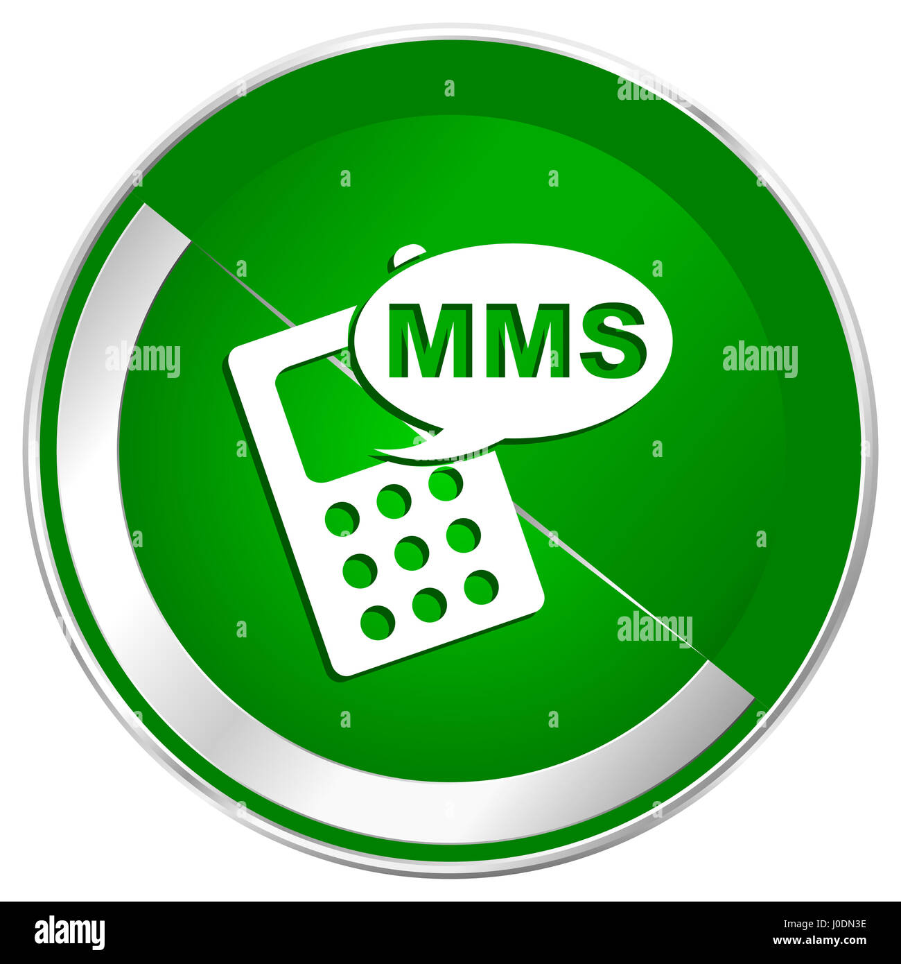 Mms silver metallic border green web icon for mobile apps and internet ...