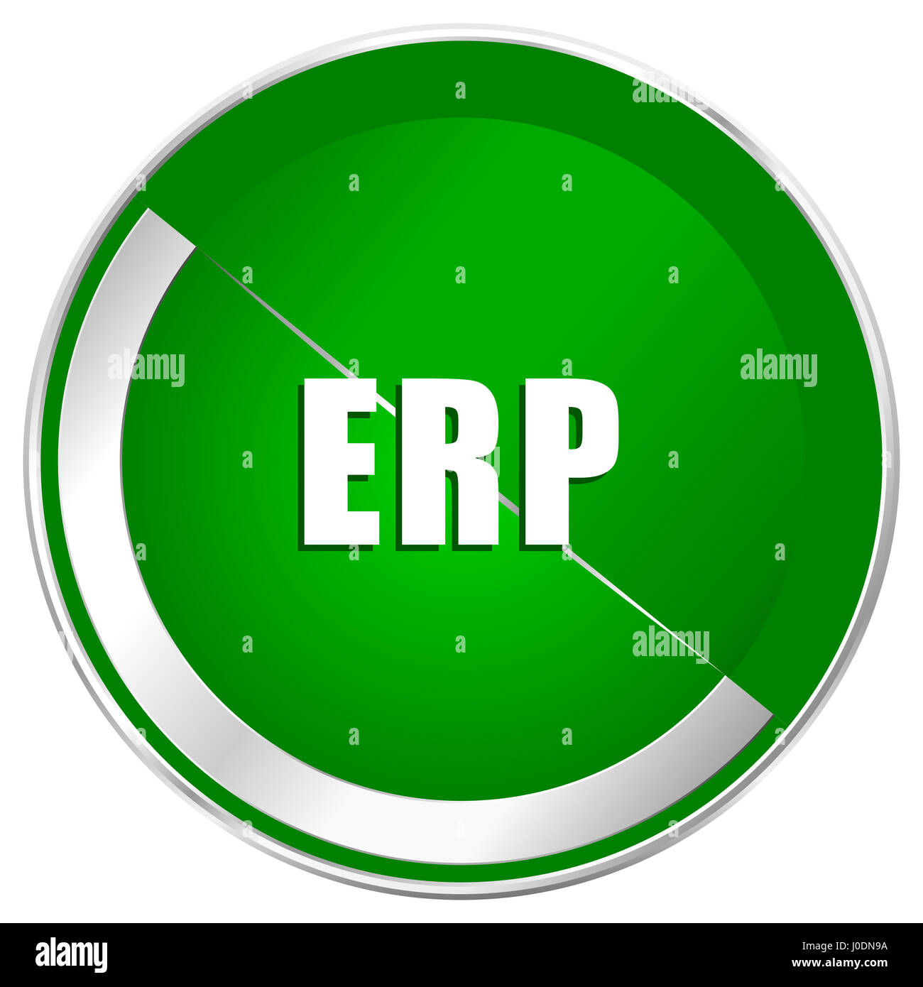 Erp silver metallic border green web icon for mobile apps and internet. Stock Photo