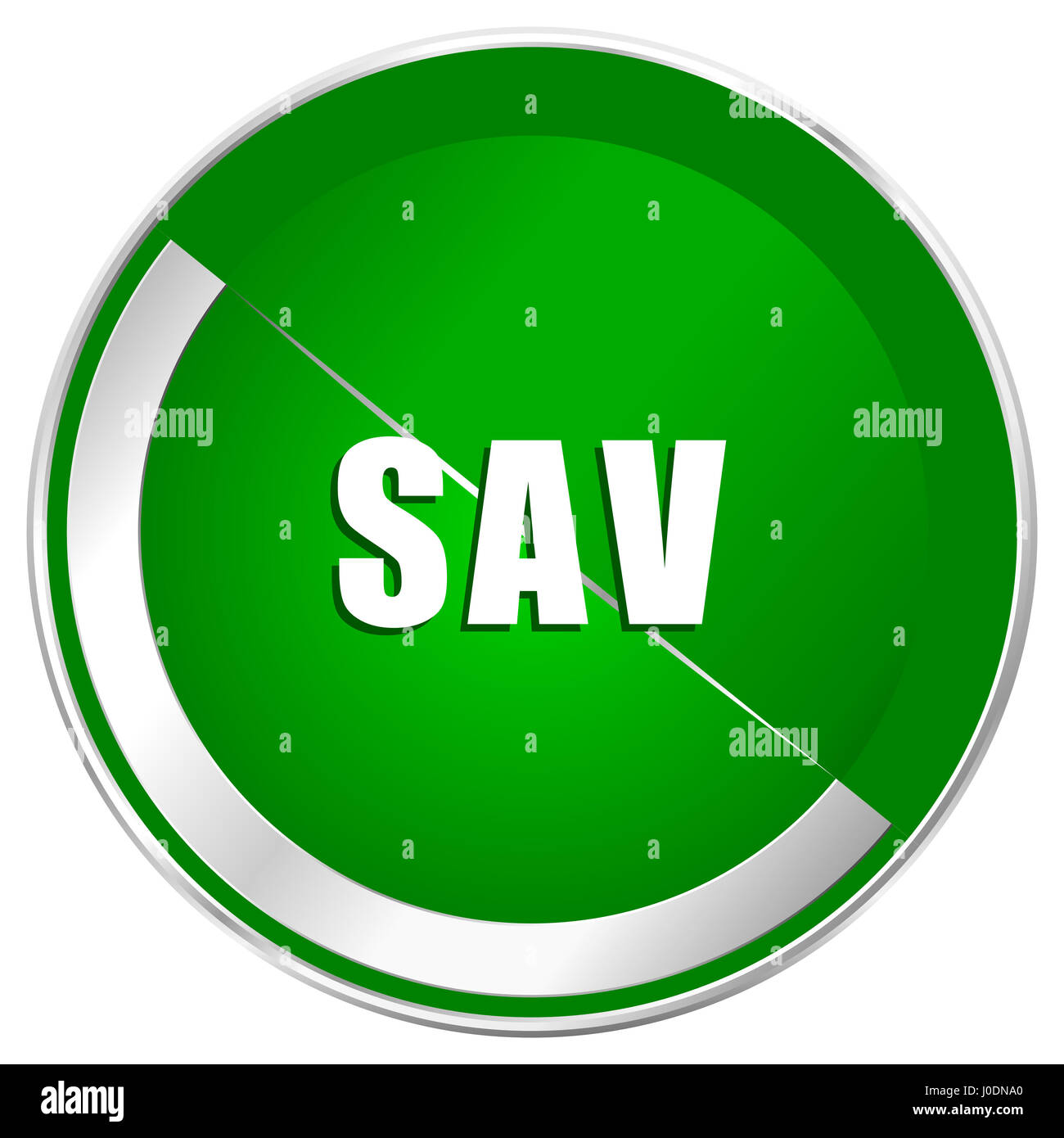 Sav silver metallic border green web icon for mobile apps and internet. Stock Photo