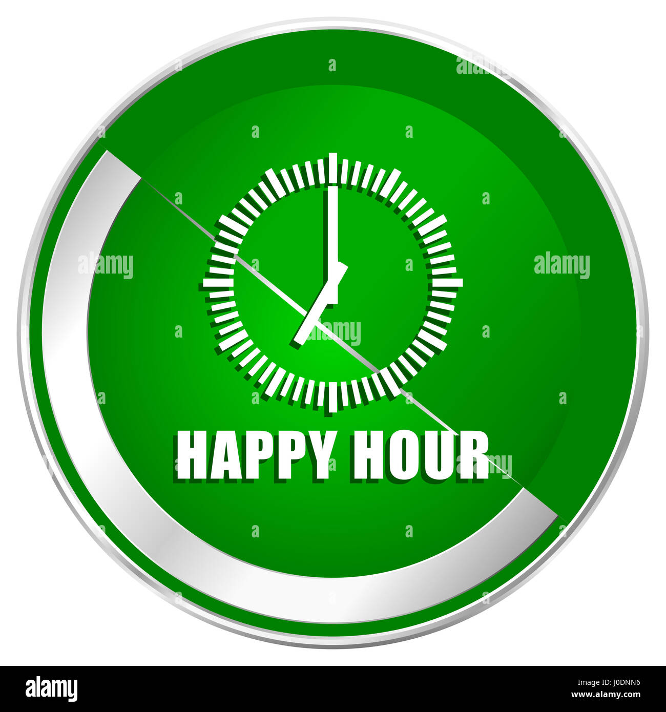 Happy hour silver metallic border green web icon for mobile apps and