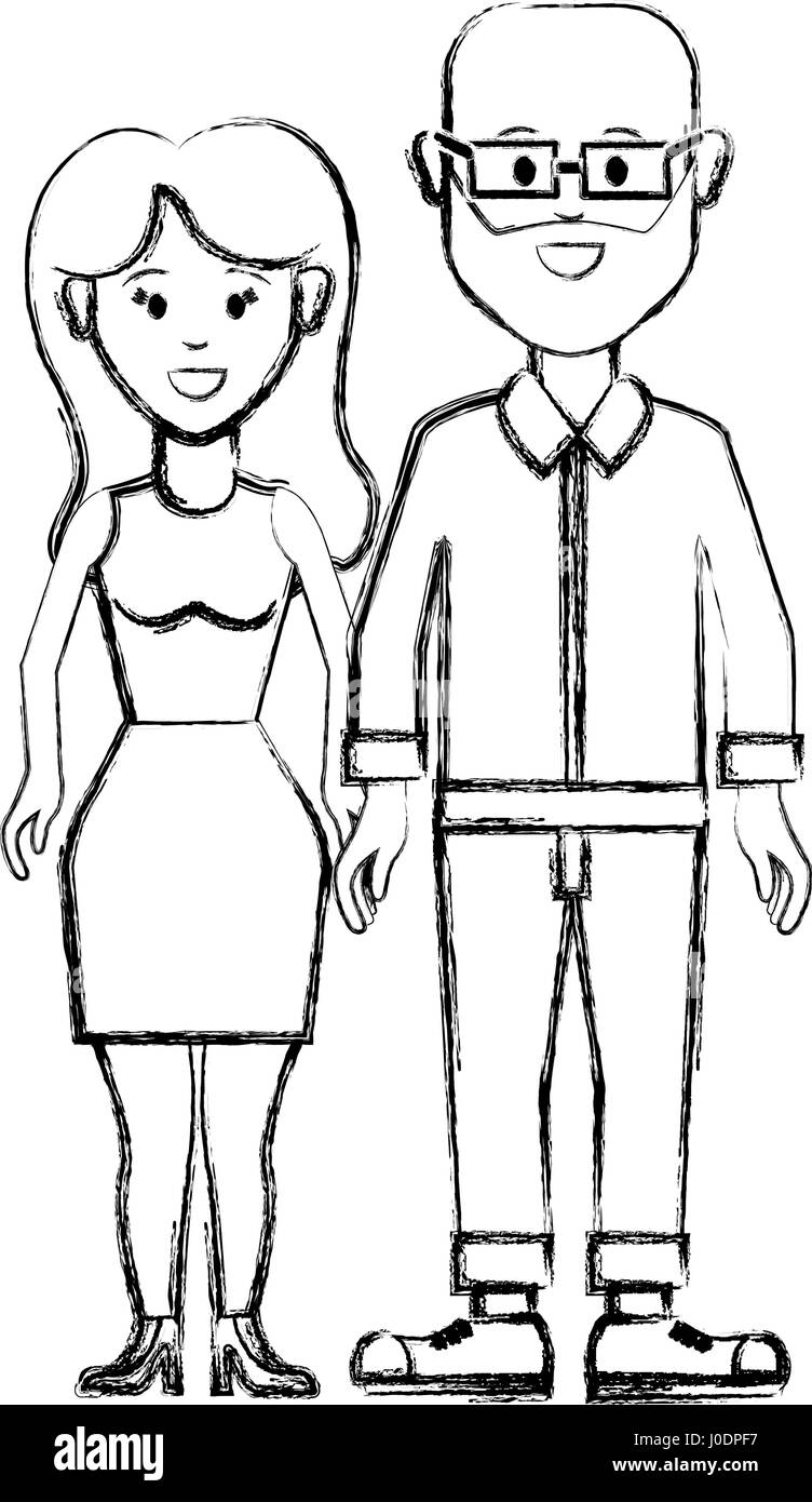 silhouette couple, man with glasses and woman with long hair Stock ...