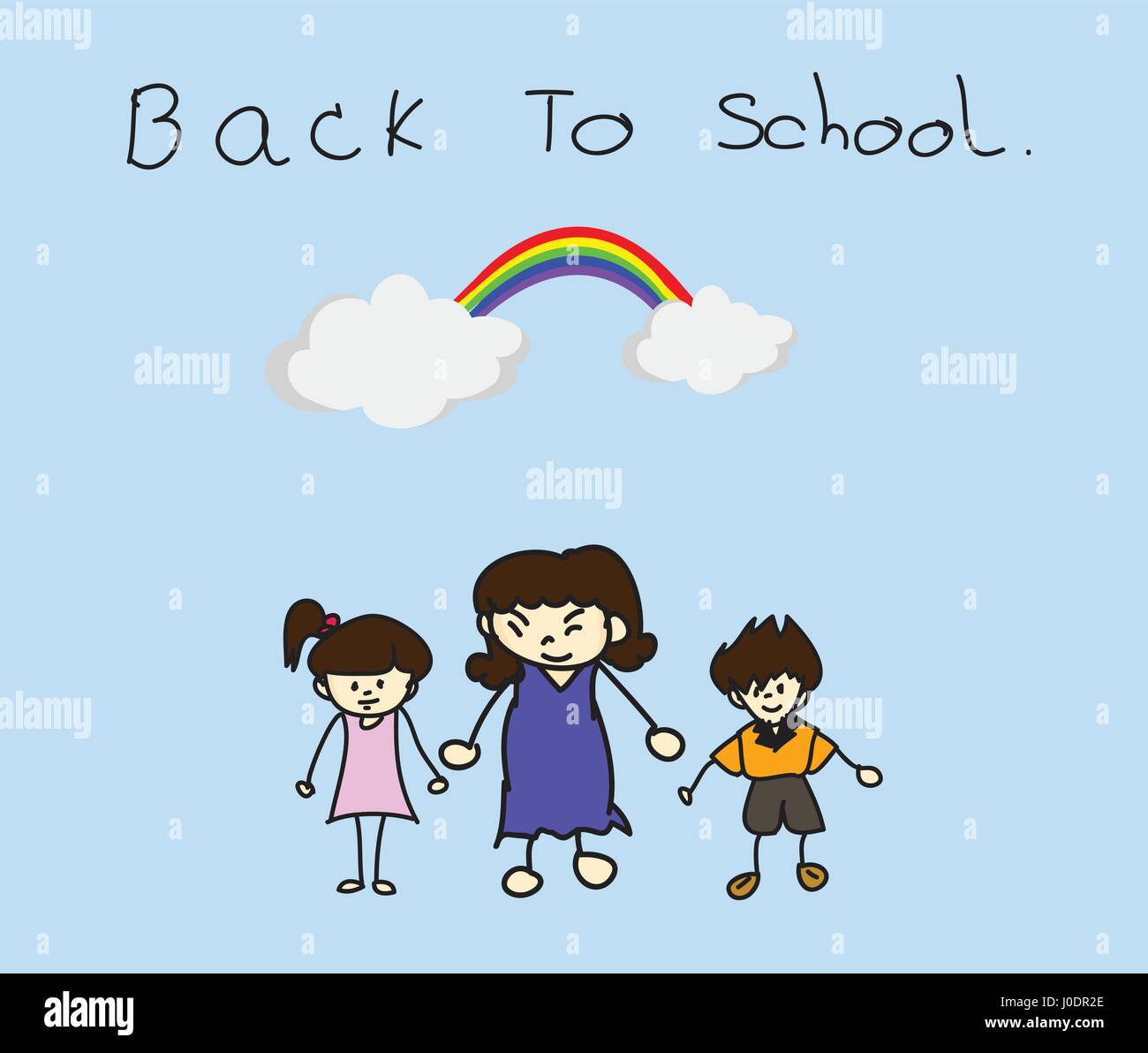 Parents take their children to school, BACK TO SCHOOL concept. Stock Vector