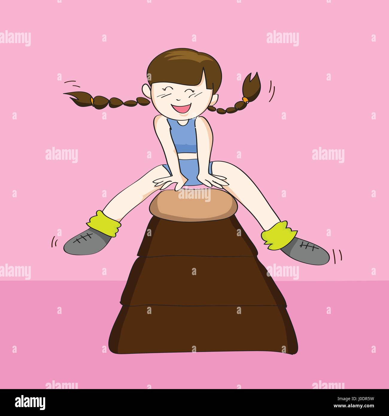 Girl jumping on Japanese Vaulting Horse Stock Vector