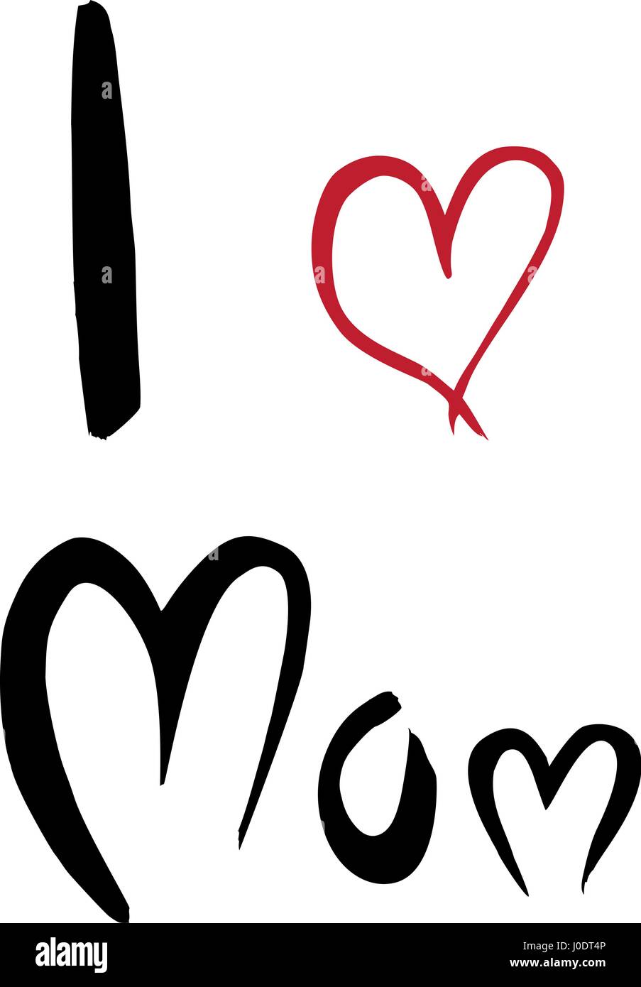 Vector illustration of I love Mom card. Happy Mother's Day typographical background. Typography background with heart for holiday. Hand drawn ink illu Stock Vector