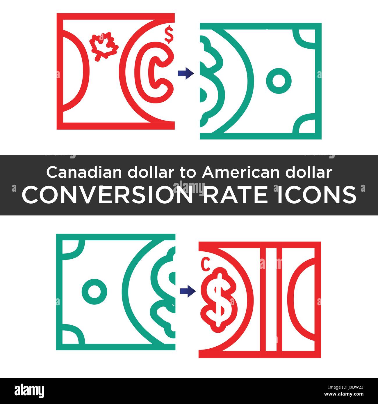 Canadian and American Dollar Exchange with bank notes Stock Vector