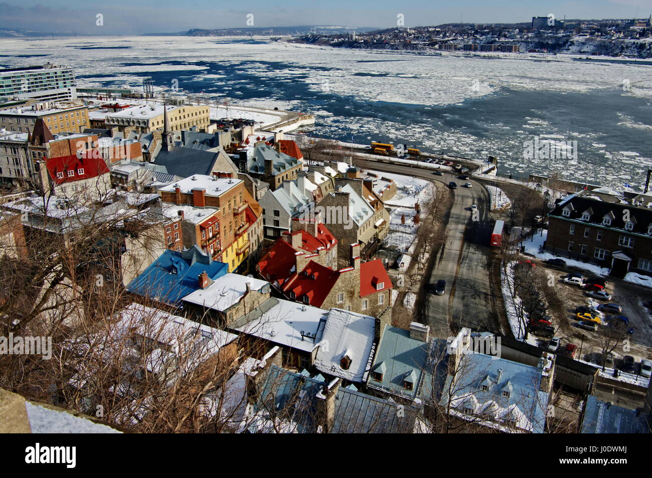 View of the Ice-Covered St. Lawrence River and Houses of the Old Section of  Quebec City, Canada Stock Photo - Alamy