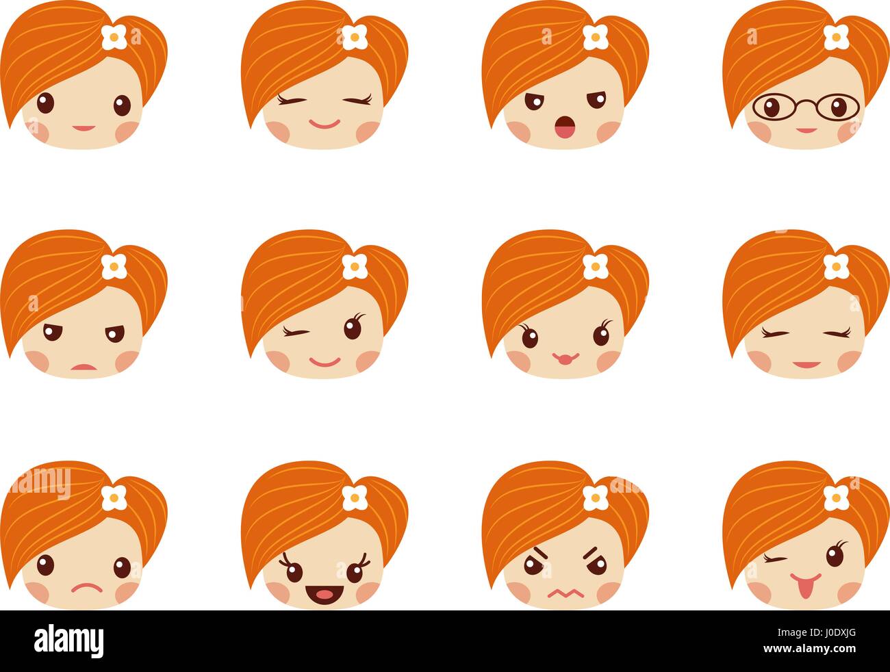 Emoji set of girls, avatar collection Stock Vector