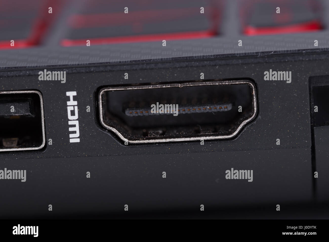 close up Sockets HDMI port of a laptop Stock Photo