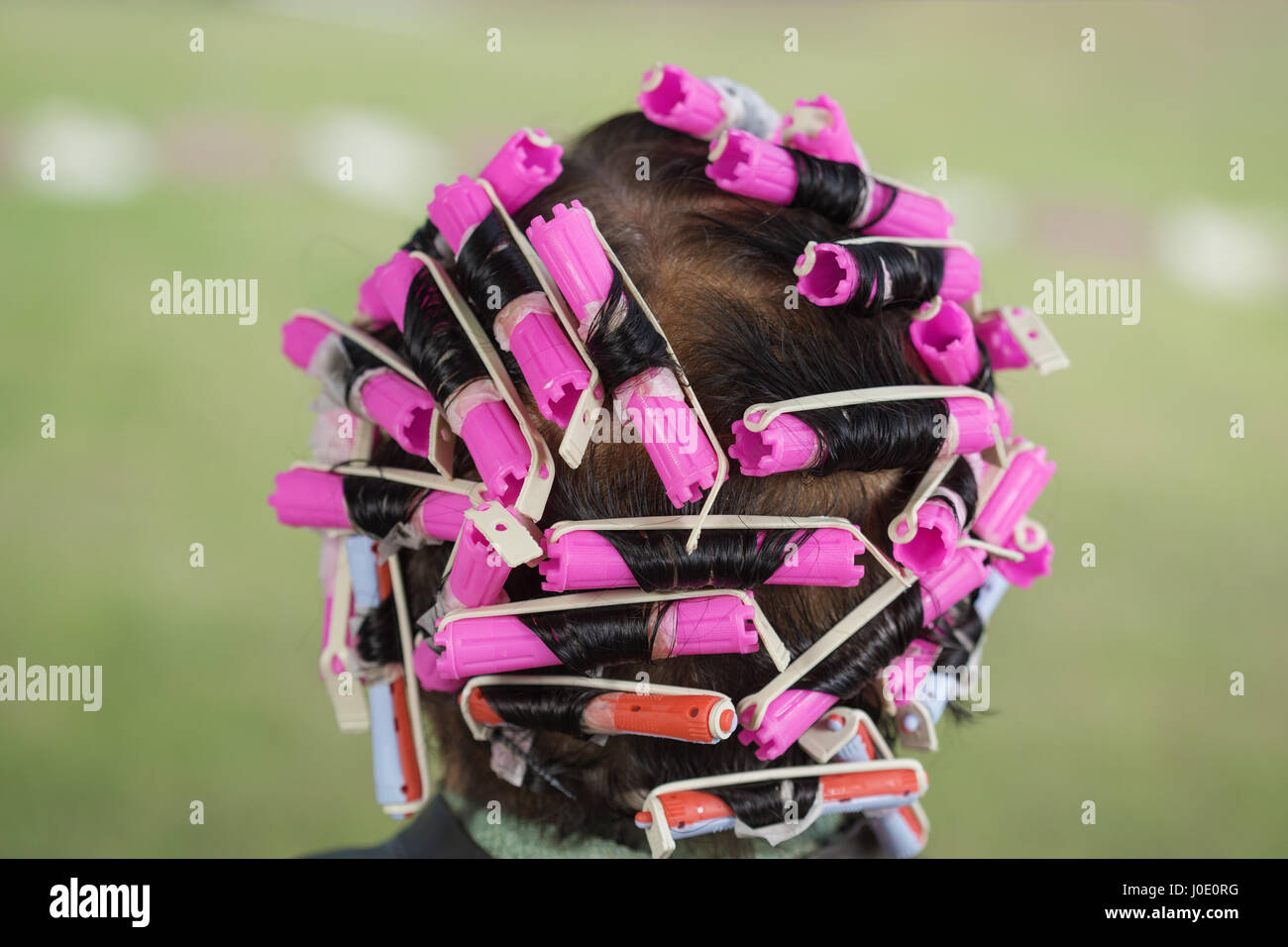 Elderly woman hair rollers hi-res stock photography and images - Alamy