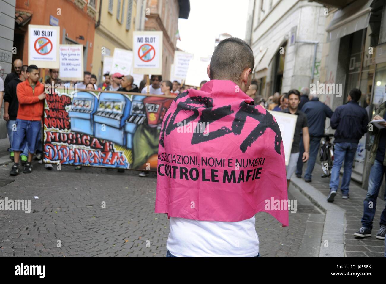 Pavia Italy), demonstration against the addiction to online games and video poker and against control of the Mafia on gambling Stock Photo
