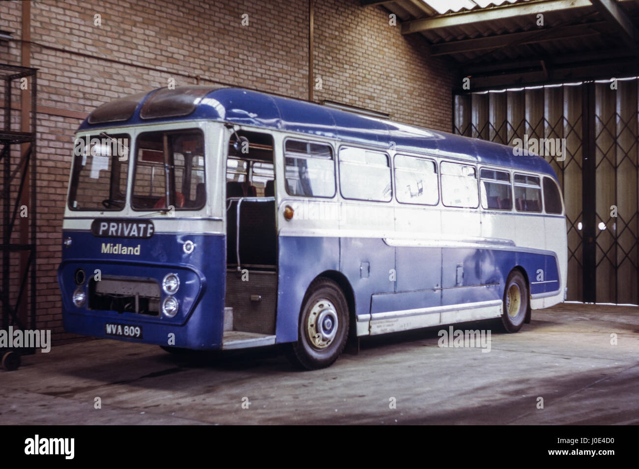 Scotland, UK - 1973: Vintage image of bus.  1960 Leyland Tiger Cub PSUC1/2 operated by Midland Alexander (registration number WVA 809). Stock Photo