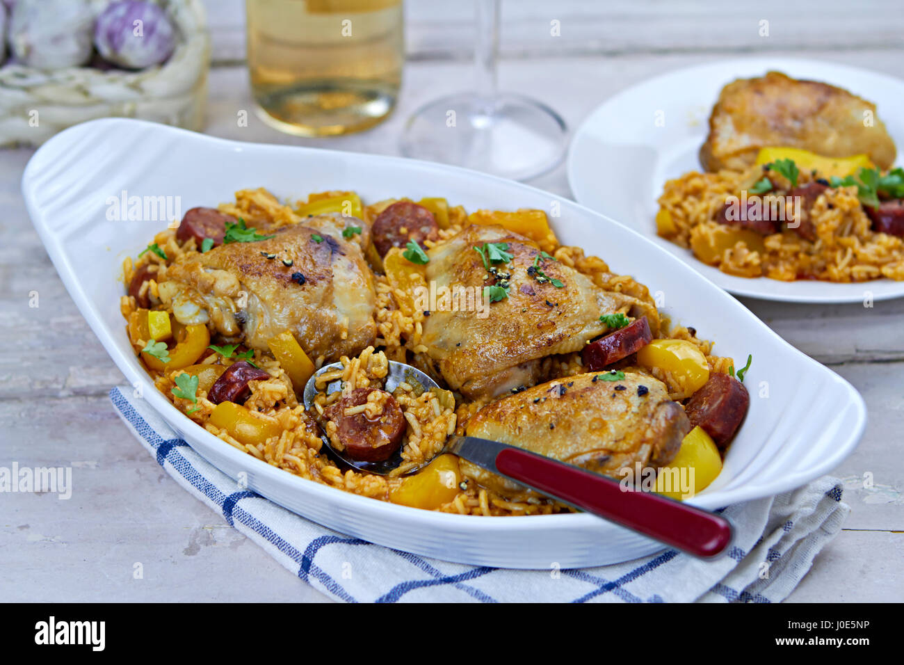 Chicken Chorizo Rice Pot Stock Photo Alamy
