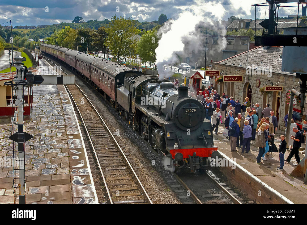 East Lancs railway steam trains at Ramsbottom station. Stock Photo