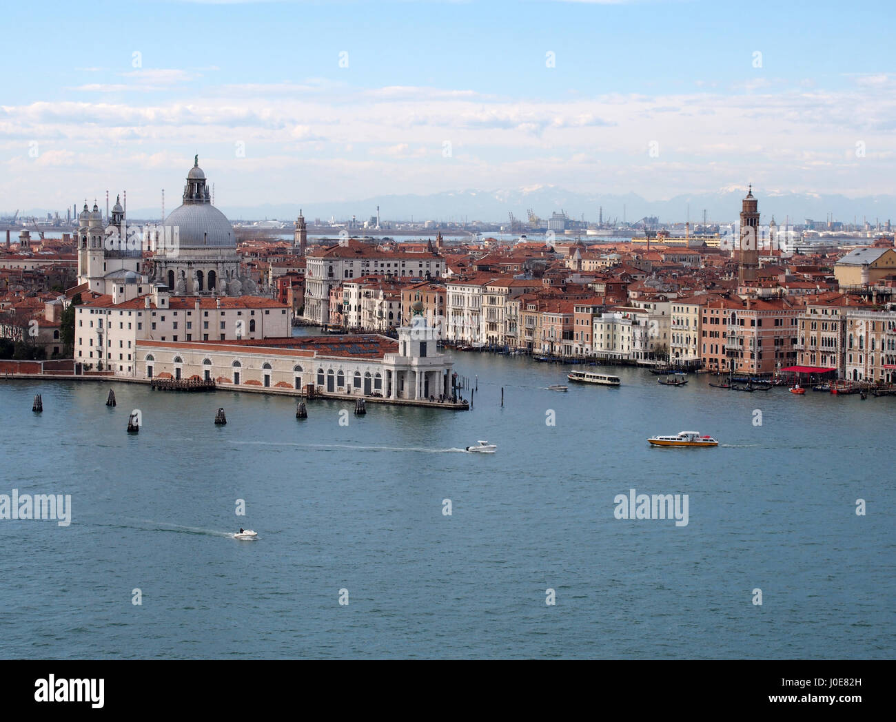 Arial view of Venice and San Giorgio showing islands and the sea with a blue sky Stock Photo