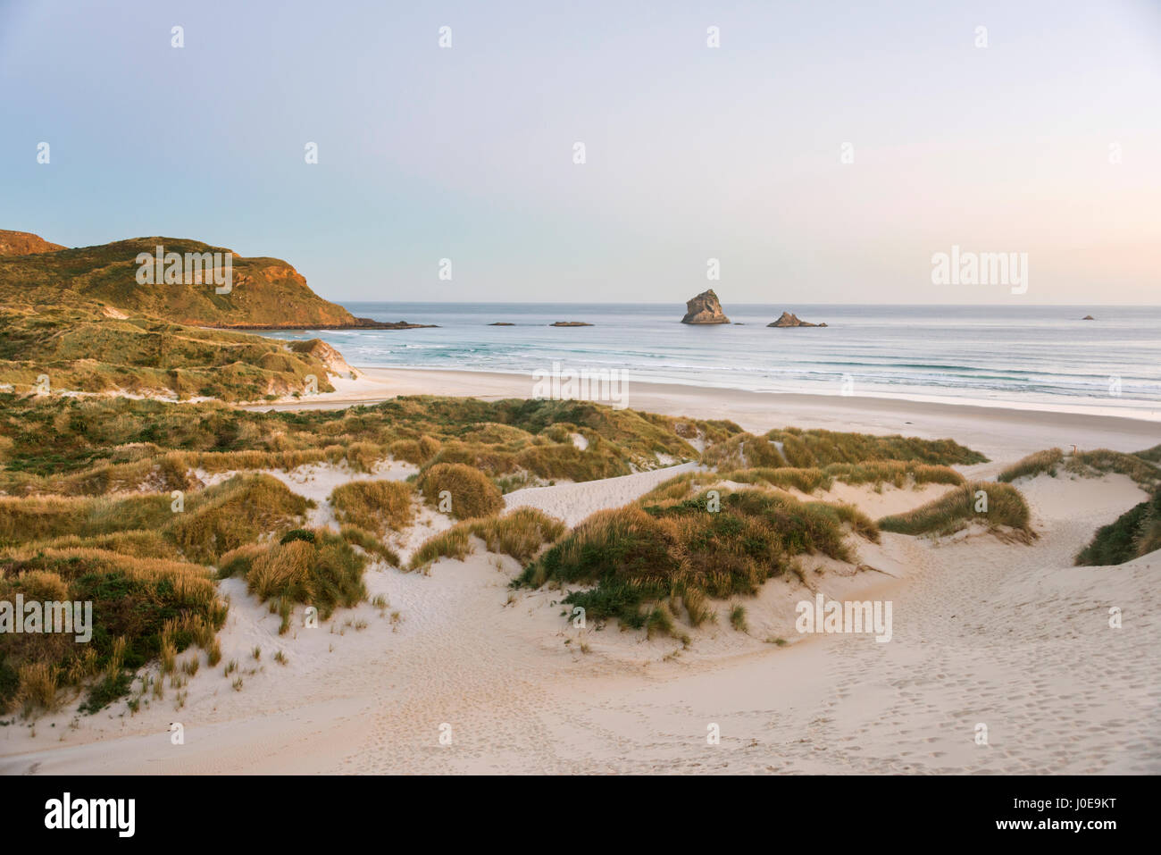 Sandy beach, dunes, Sandfly Bay, Dunedin, Otago, Otago Peninsula, Southland, New Zealand Stock Photo