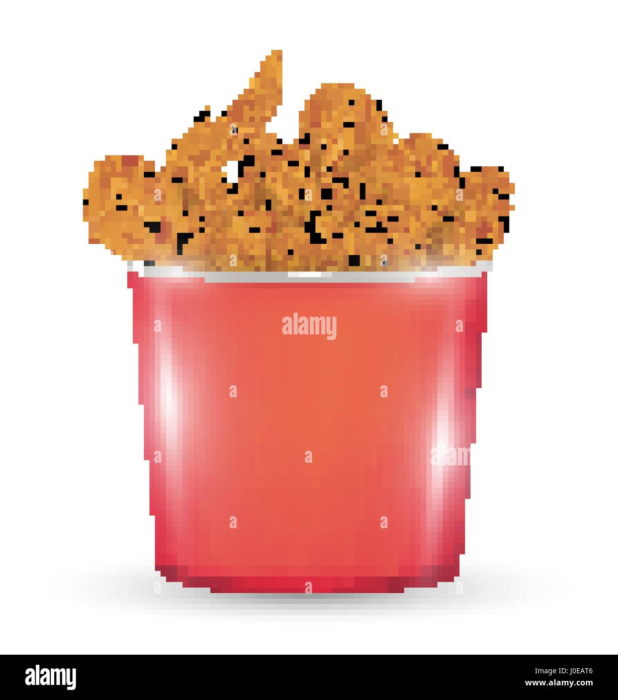 red bucket full of a fried chicken on a white background Stock Vector