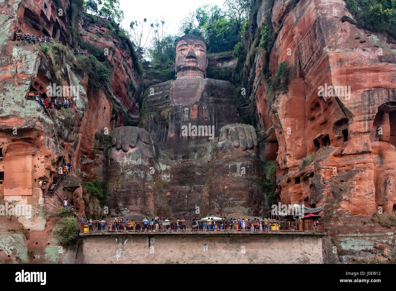 Chengdu, China, April 3, 2017  The Leshan Giant Buddha is a 71-meter, 233 ft tall stone statue. Built between 713 and 803 during the Tang Dynasty. It  Stock Photo