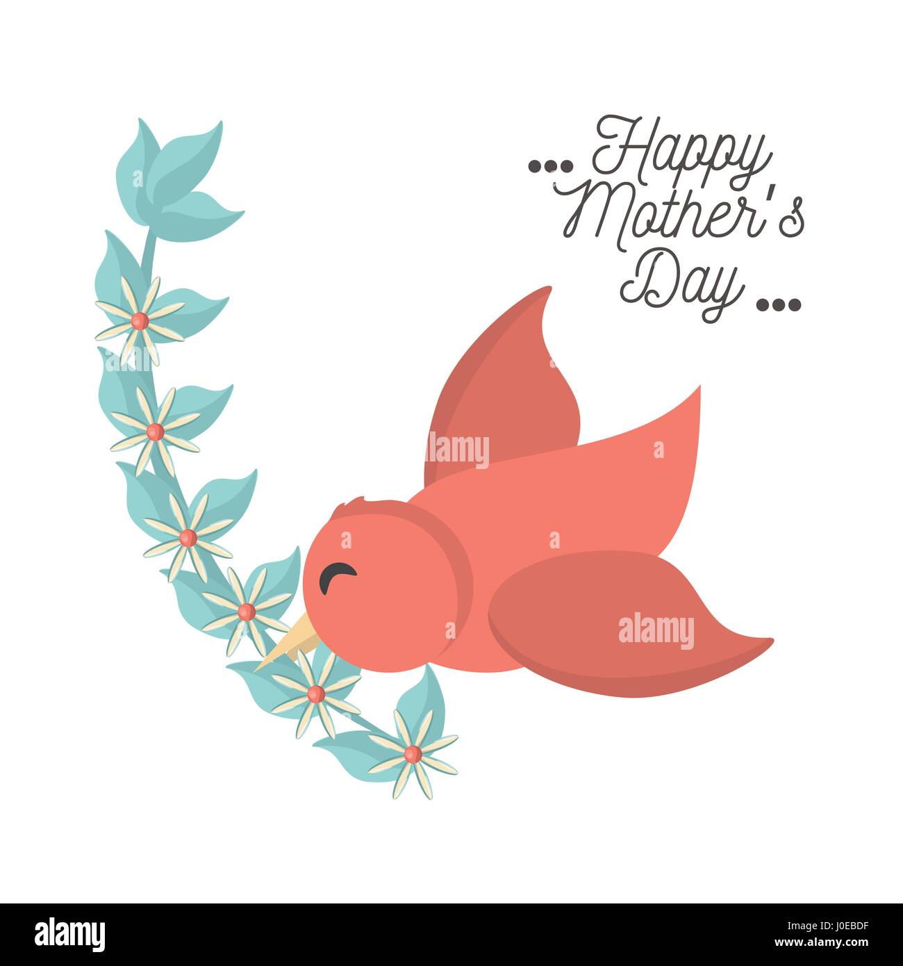 happy mothers day bird flying with branch flower Stock Vector Image ...