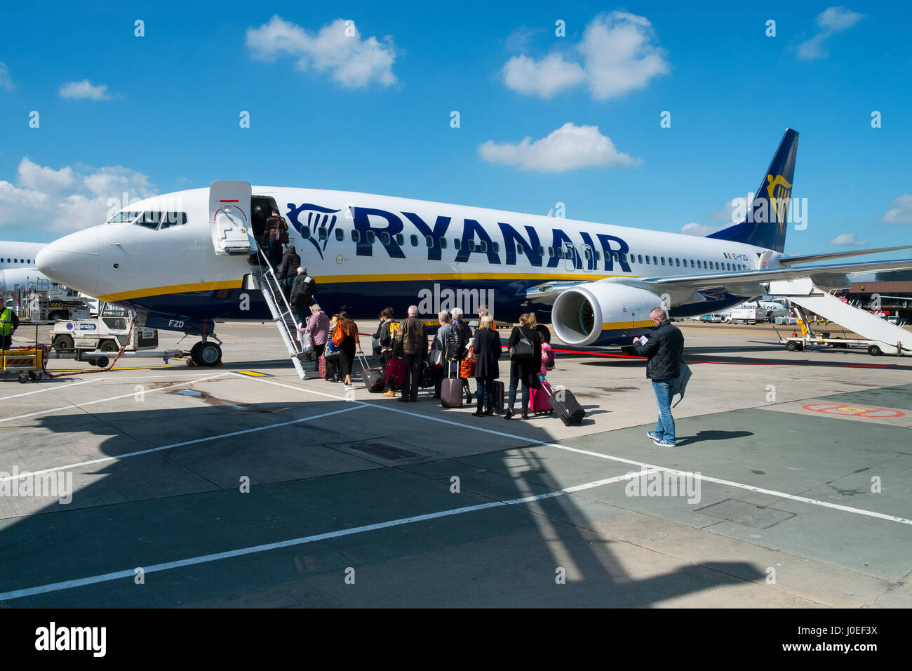 passengers boarding ryanair plane Stock Photo