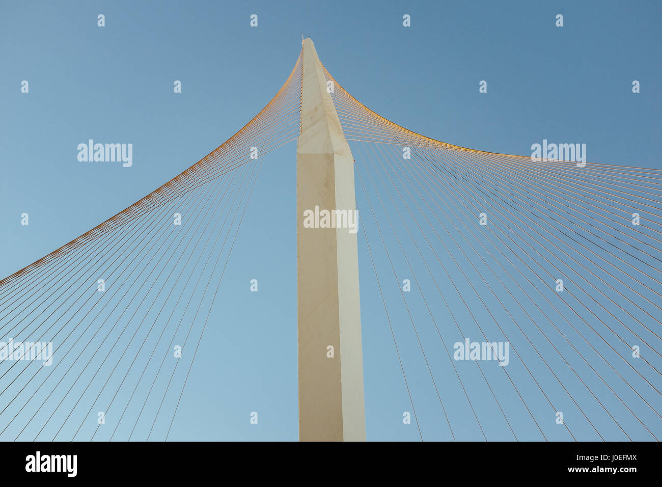 The Bridge of Strings also known as the Chords Bridge or Jerusalem Light Rail is a cantilever spar cable-stayed bridge located in Jerusalem, Israel. S Stock Photo
