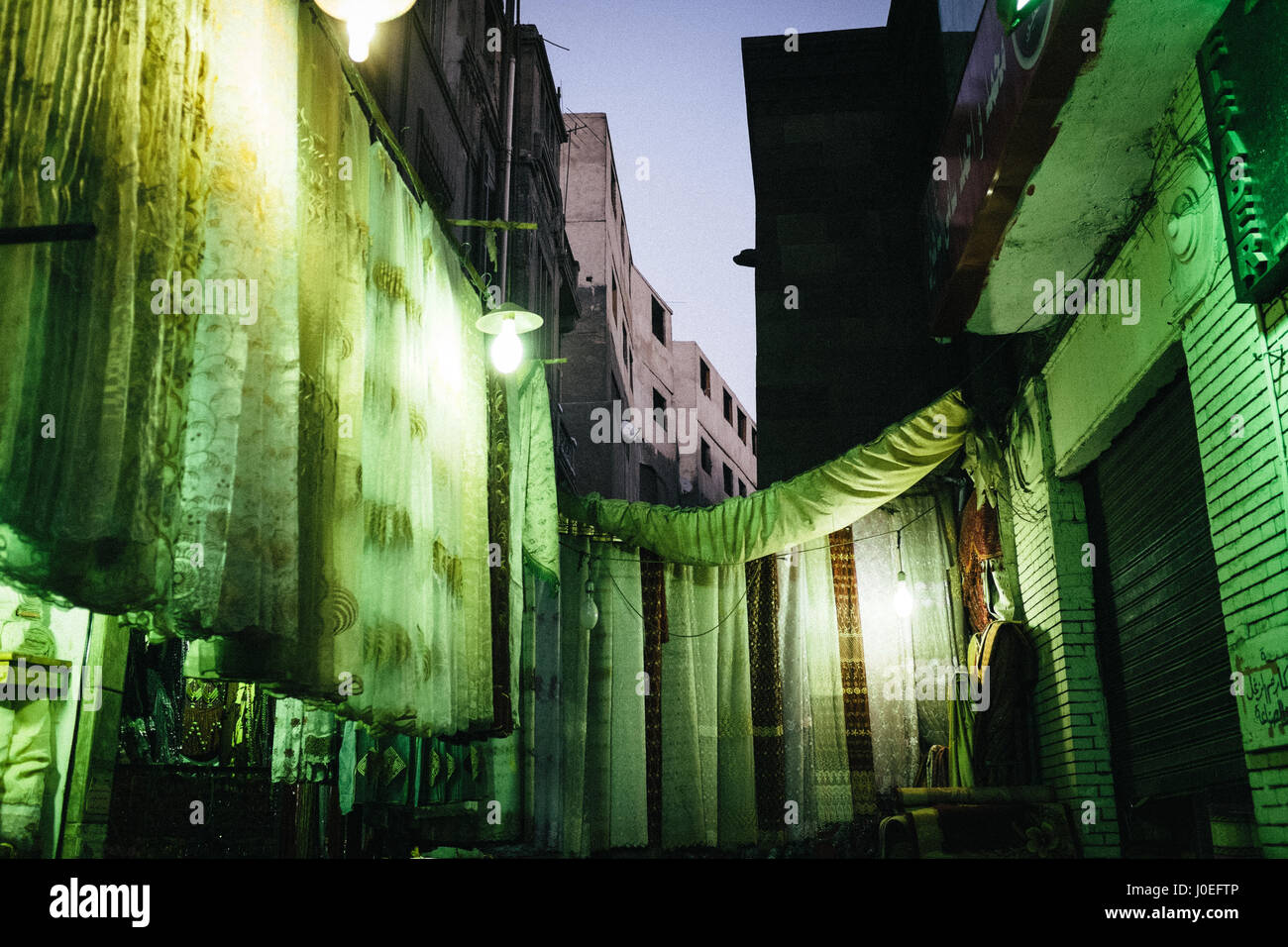 Curtain shop in the Khan ElKhalili district of Cairo, Egypt Stock