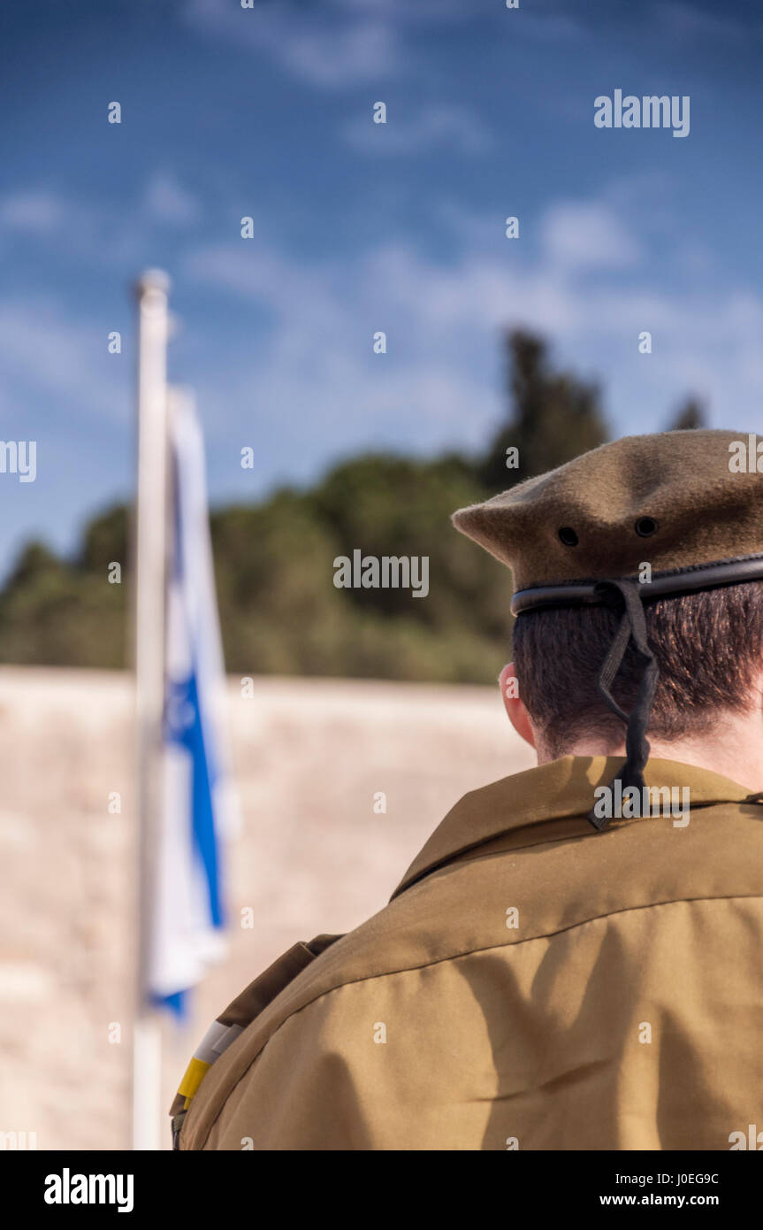 IDF soldier in front of the Western Wall (Israel) Stock Photo
