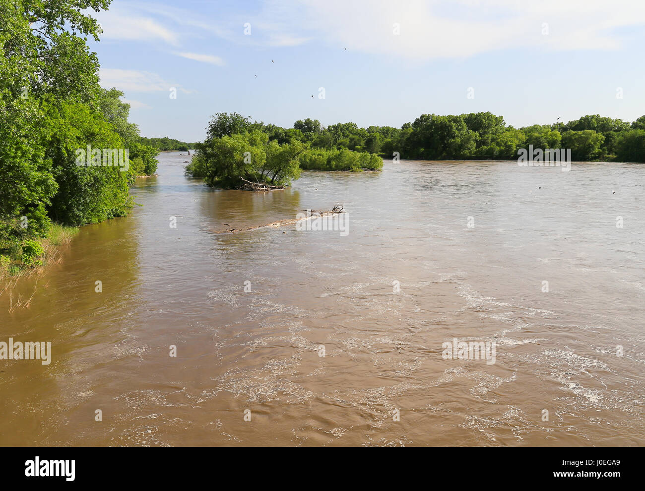 The Arkansas River near Mulvane, Kansas, with high water due to heavy