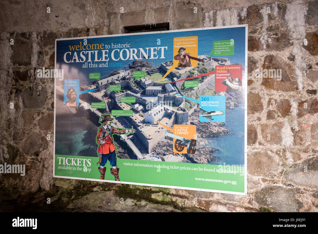A large Visitor's guide map on the wall at Castle Cornet in Stock Photo