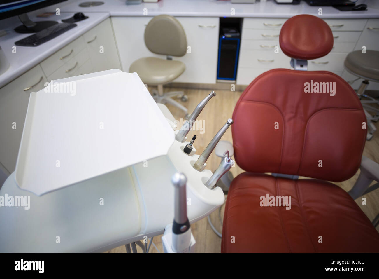 Professional dentistry chair and dentist tools in clinic Stock Photo