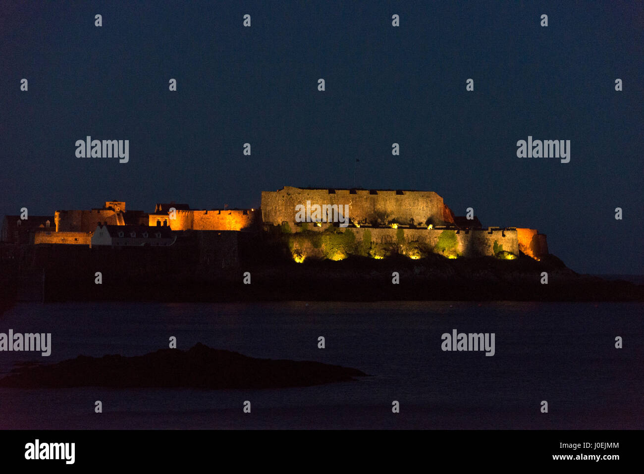 The 800 yearly Castle at night in St. Peter Port in Guernsey in