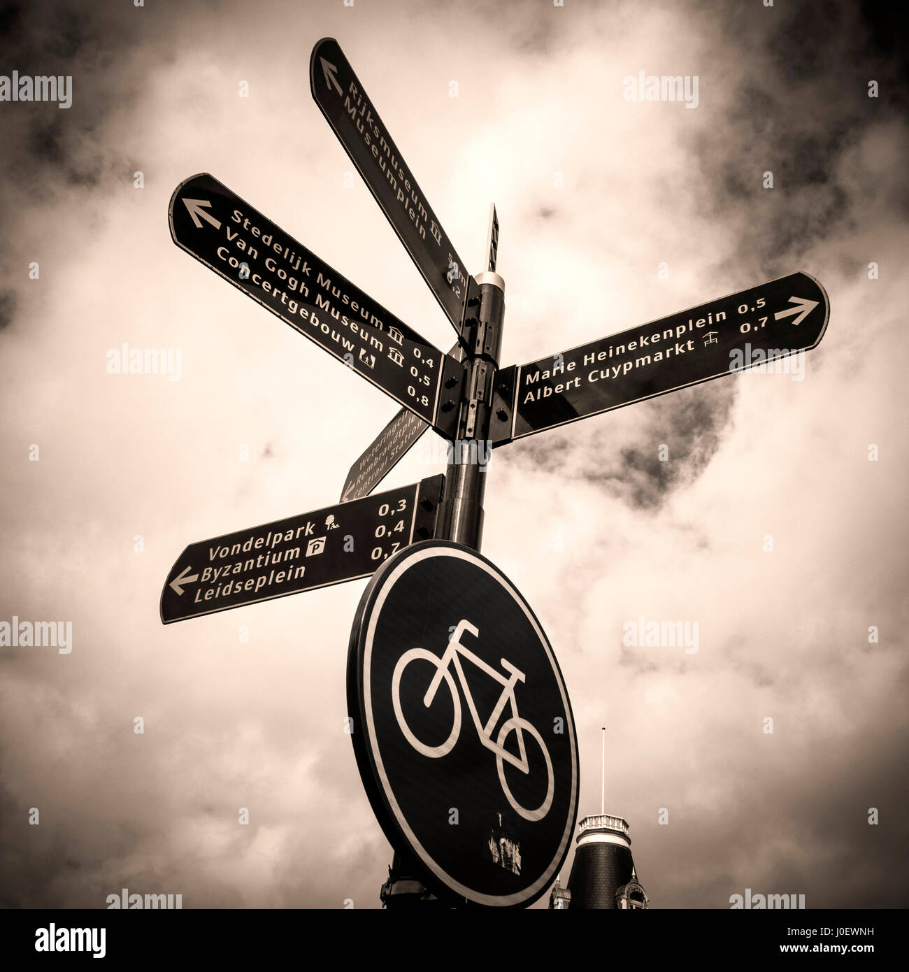 Direction sign, Amsterdam, province of North Holland, Holland, The