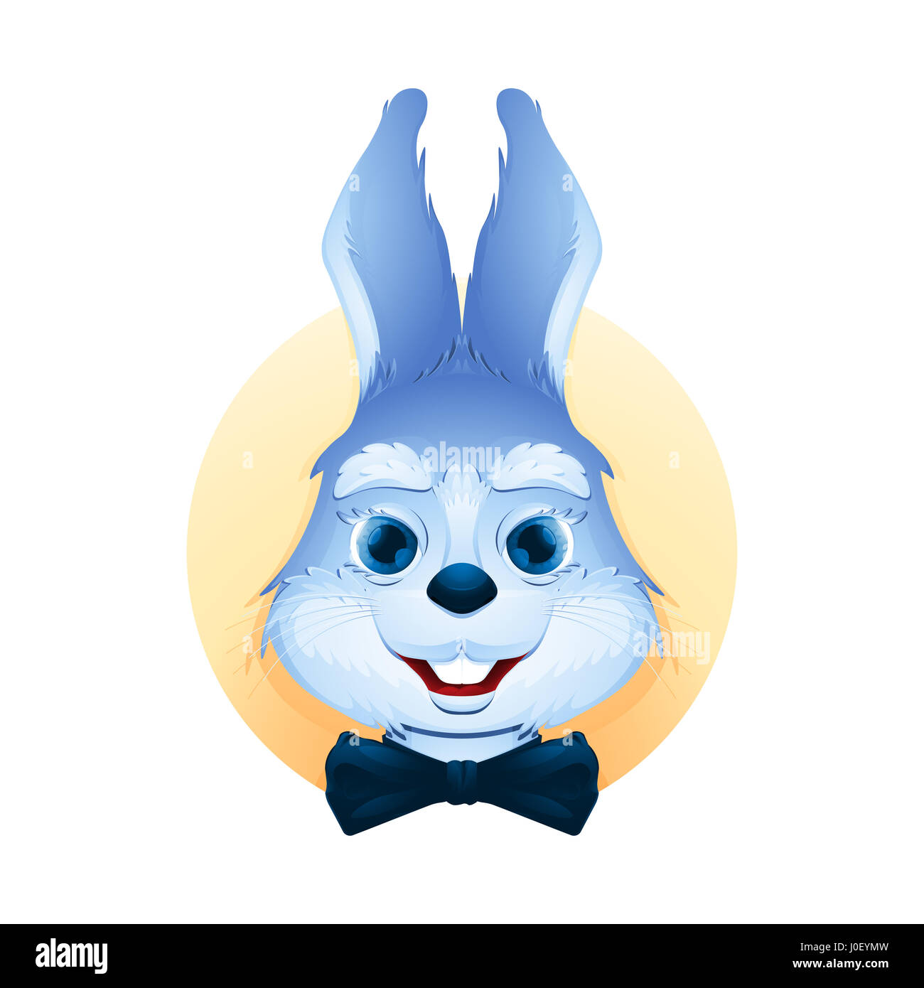 Avatar portrait of cute blue bunny with bow tie isolated on white