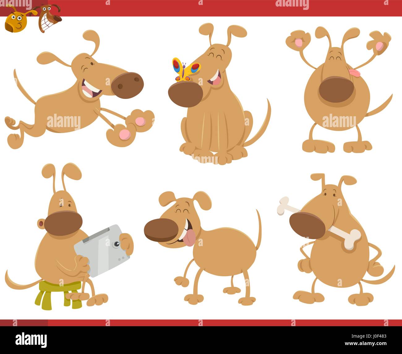 Cartoon Illustration of Cute Dog or Puppy Pet Characters Set Stock ...