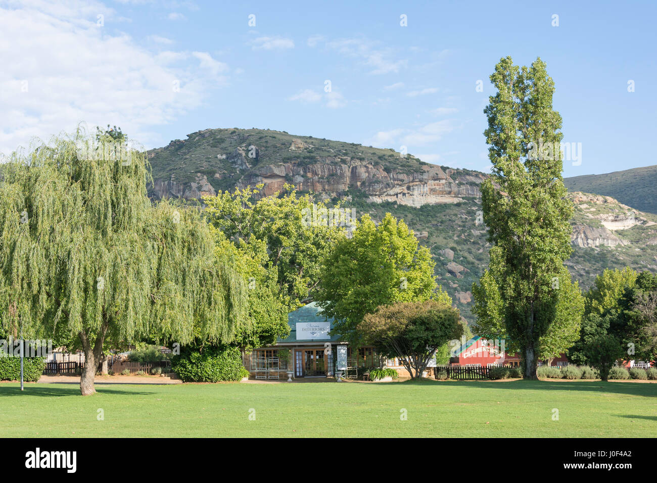 The Main Square Green, Clarens, Free State Province, South Africa Stock Photo