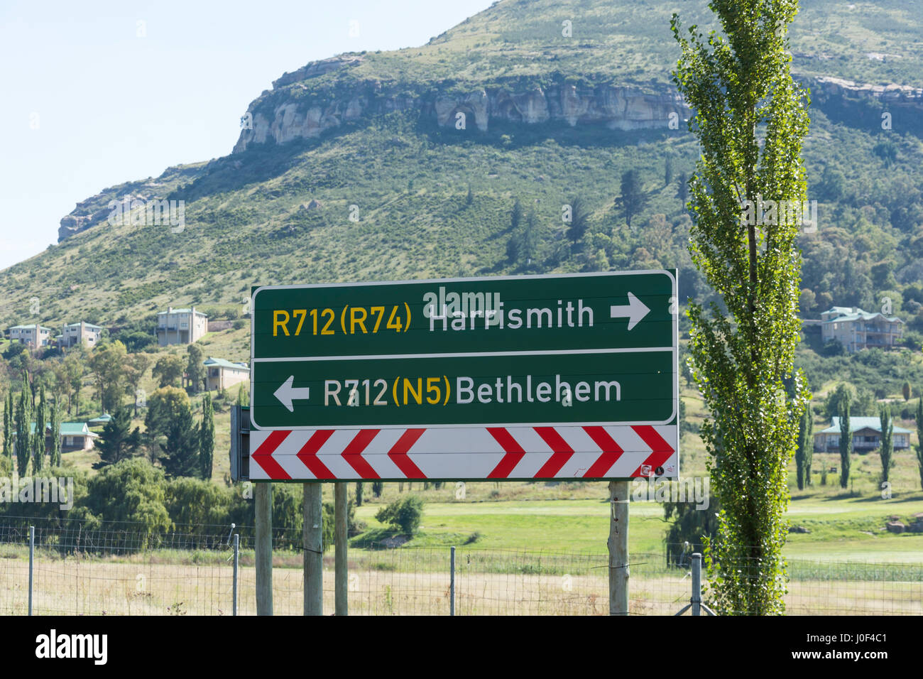 Road signs at Clarens, Free State Province, South Africa Stock Photo