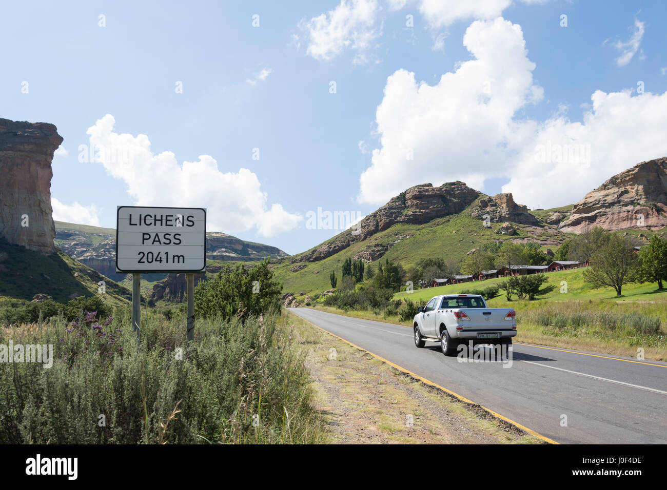 Road through Lichens Pass at Golden Gate Highlands National Park, Free State Province, Republic of South Africa Stock Photo