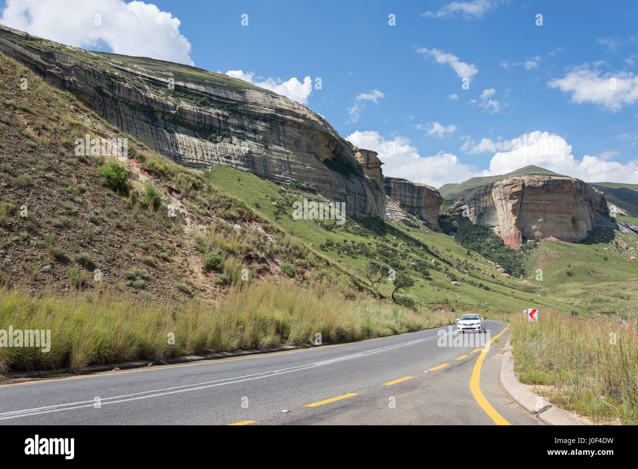 Road through Lichens Pass at Golden Gate Highlands National Park, Free State Province, Republic of South Africa Stock Photo