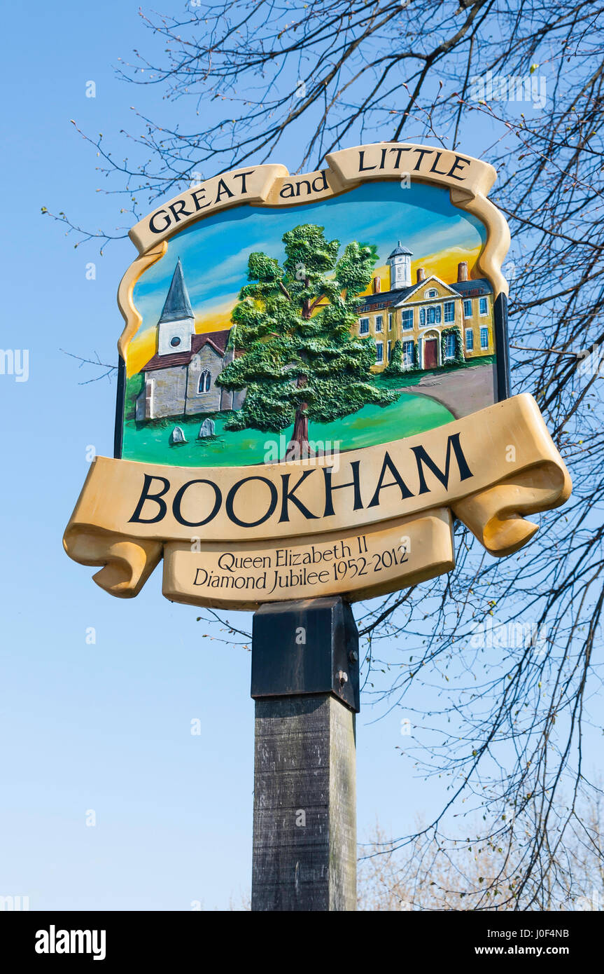 Village sign, Guildford Road, Great Bookham, Surrey, England, United