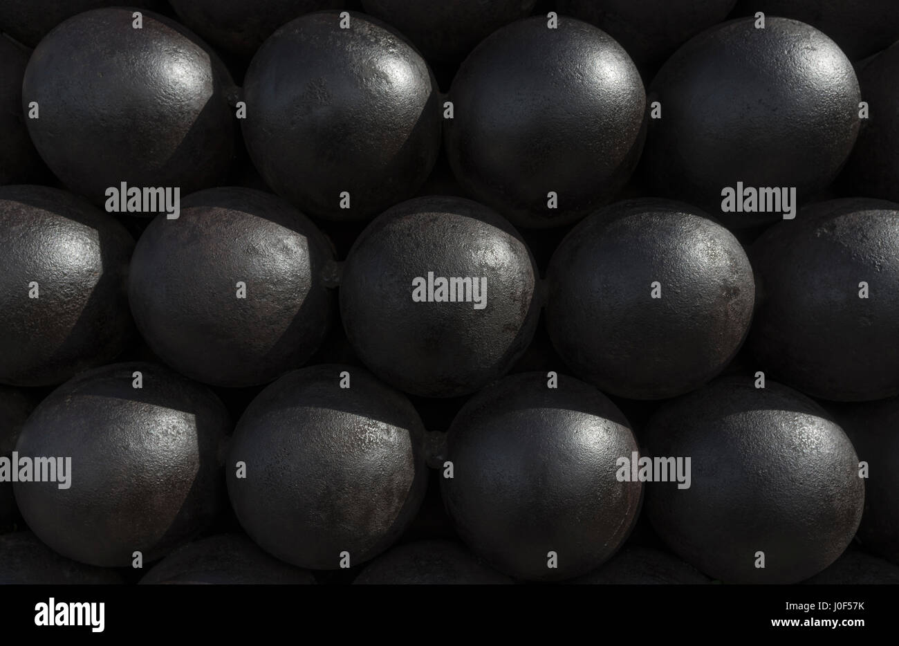 Cannonballs or cannon balls stack texture, pattern or background Stock Photo