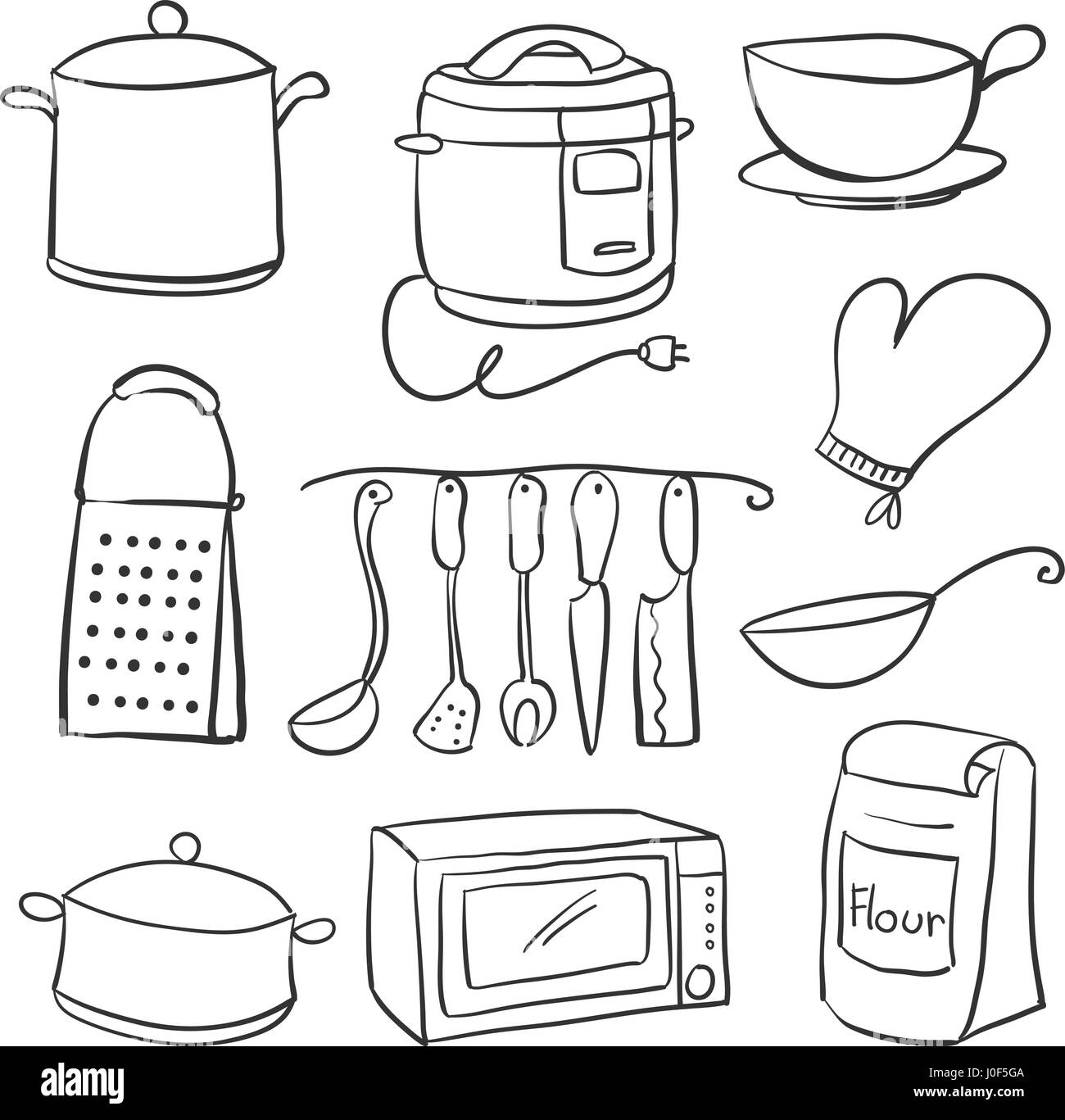 Hand draw of kitchen equipment doodles vector illustration Stock Vector