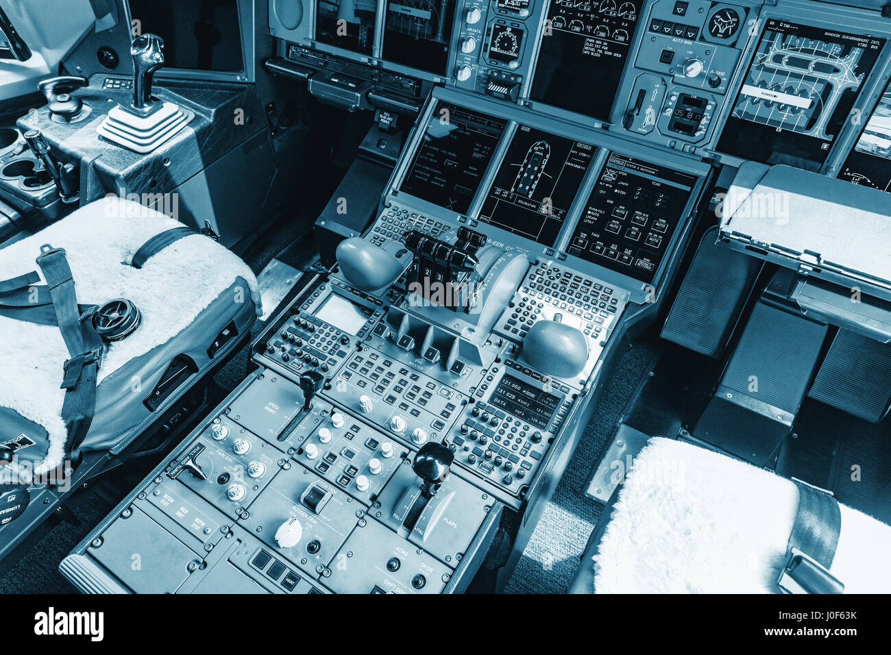 Dashboard and center console of the largest passenger aircraft Airbus