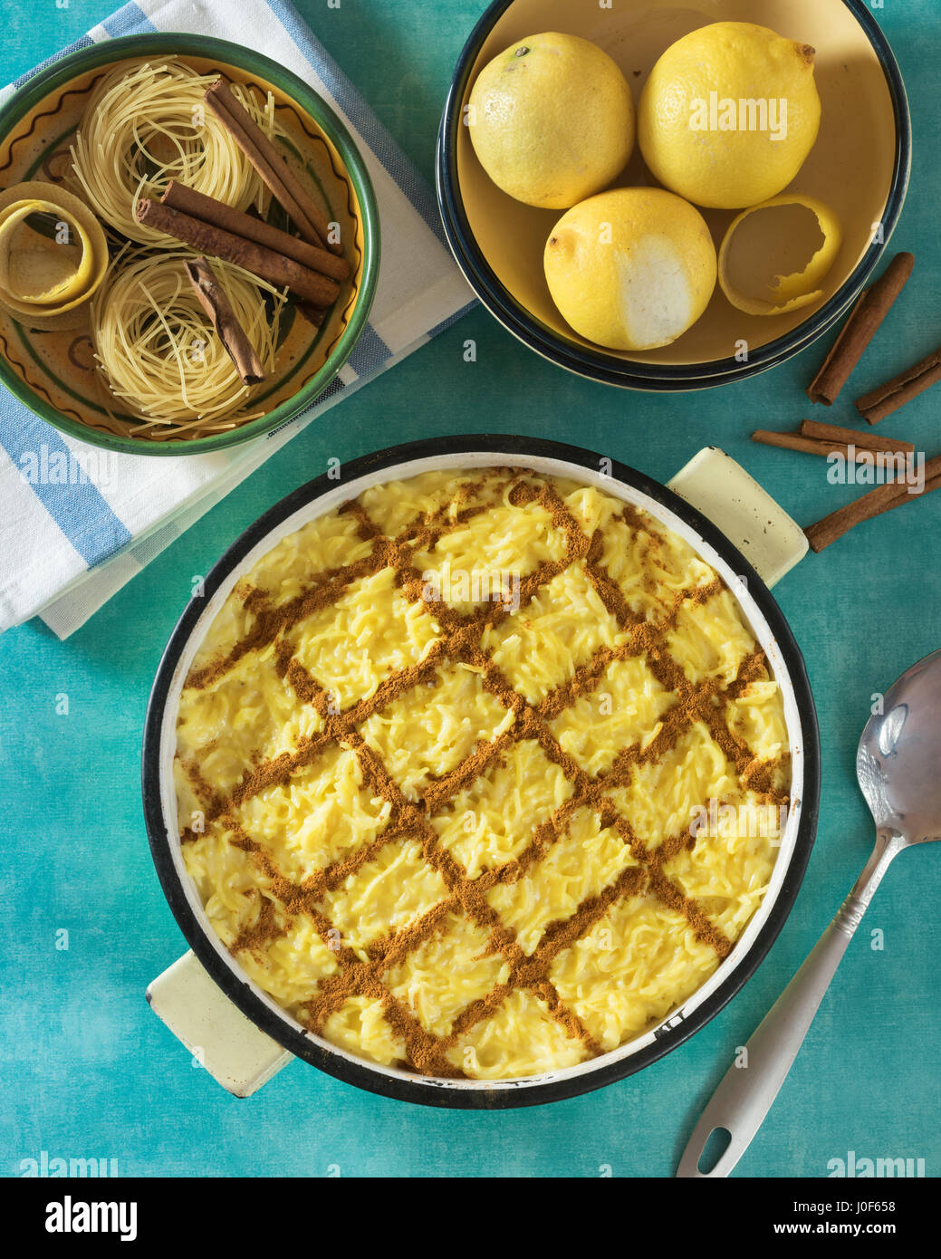 Aletria. Portuguese sweet pasta dessert. Portugal Food Stock Photo