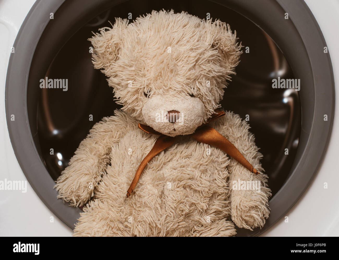 Plush bear sitting on washing machine Stock Photo Alamy