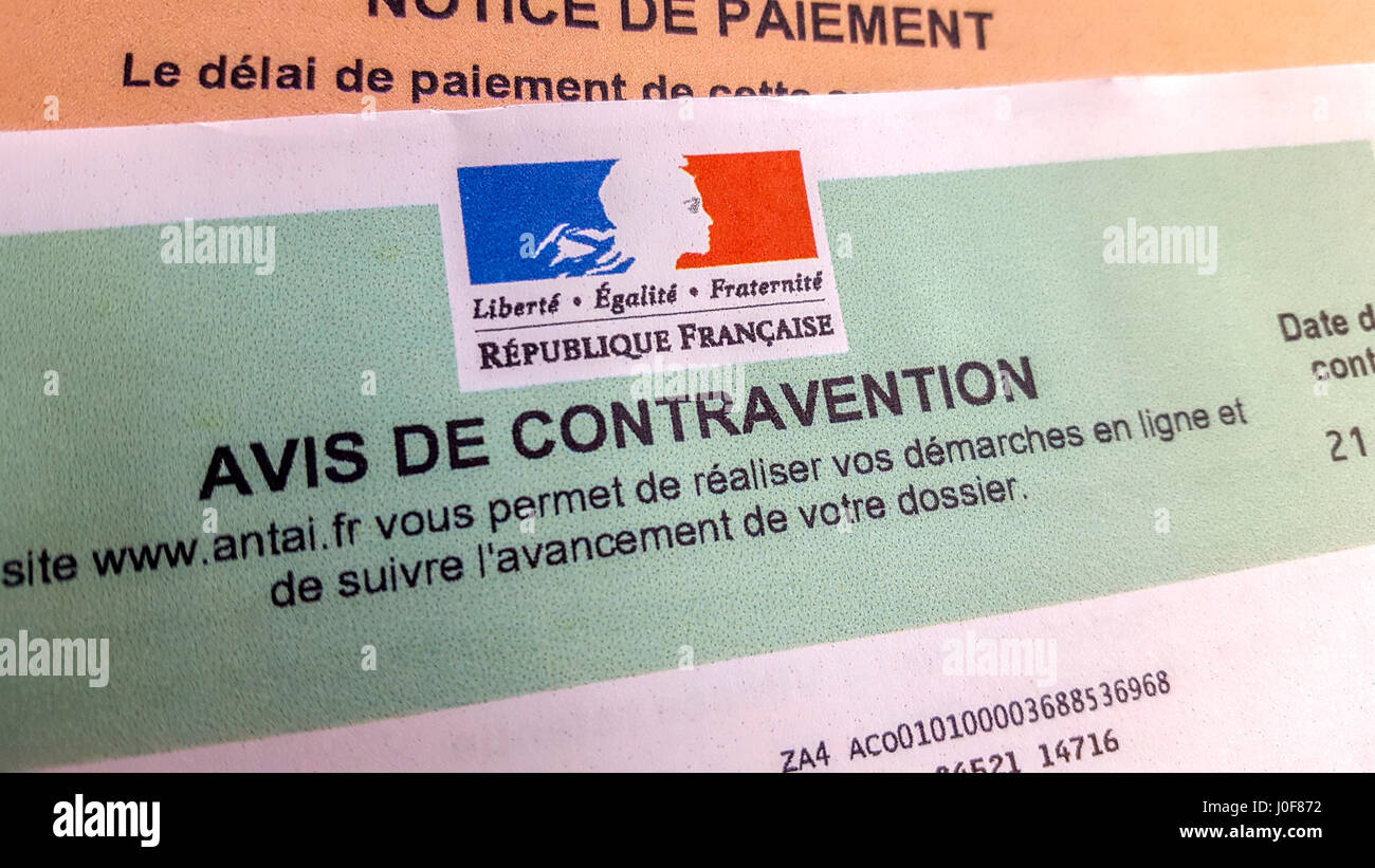 Notice of contravention in France Stock Photo