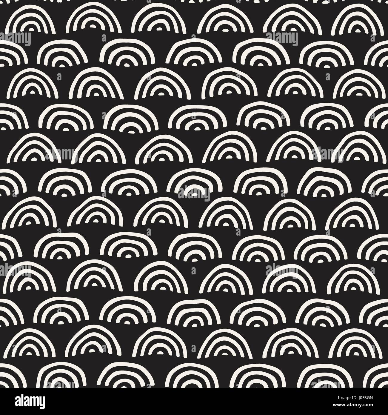 Monochrome minimalistic seamless pattern with stripe arcs. Simple hand ...