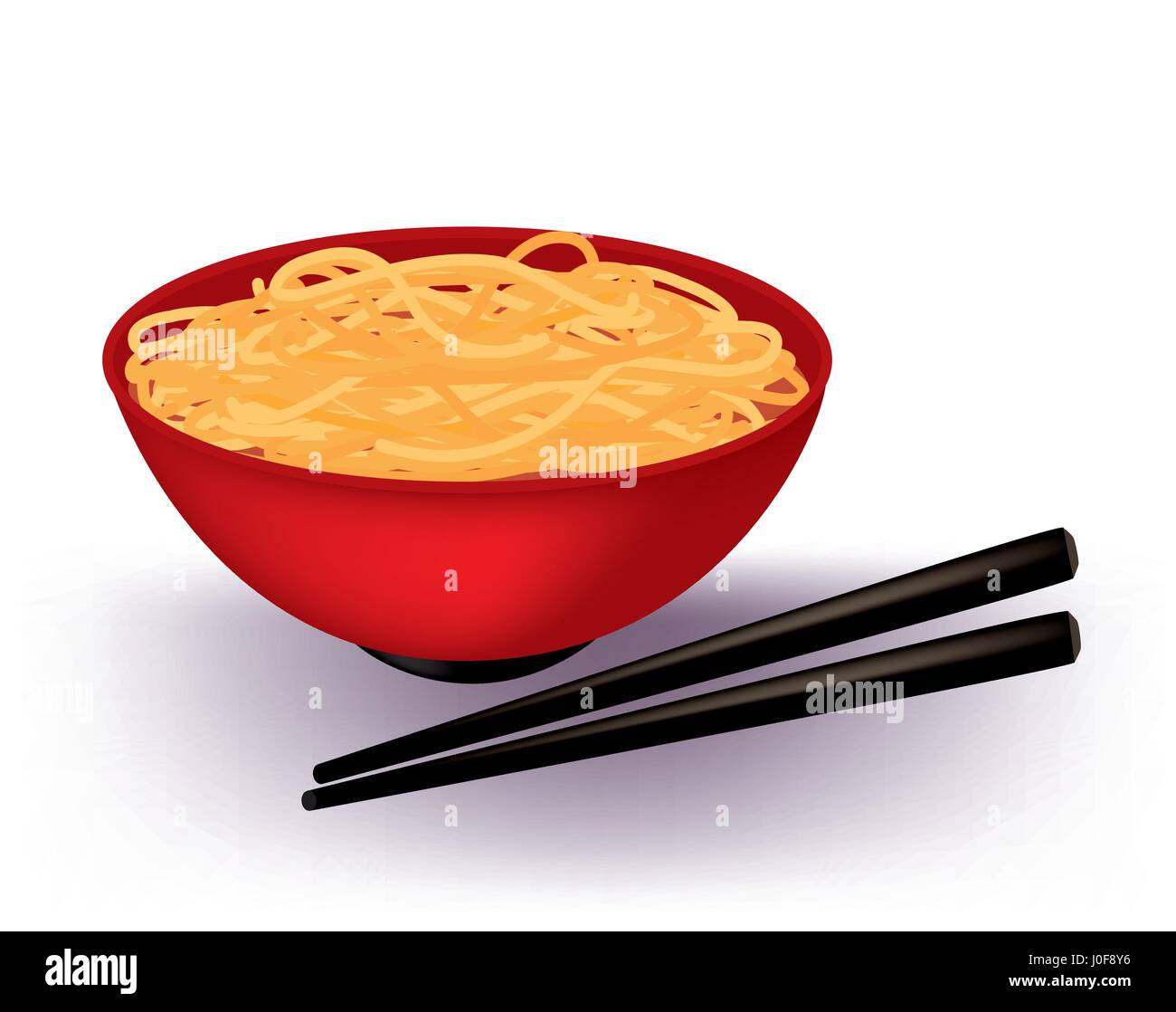 Egg noodle soup in a red bowl and chopsticks Stock Vector