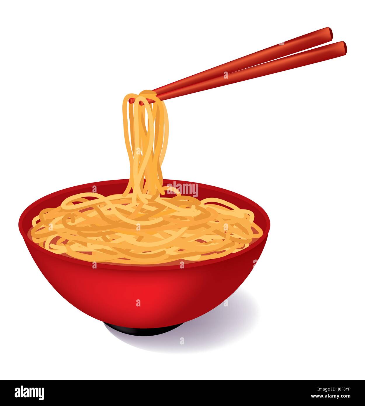 Egg noodle soup in a red bowl and chopsticks Stock Vector