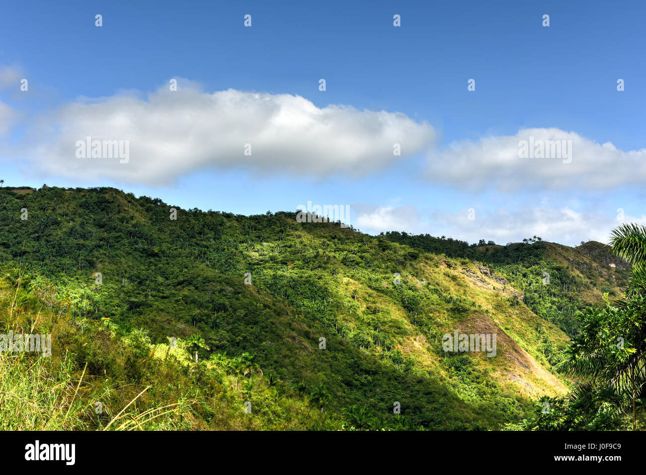 El Nicho Waterfalls in Cuba. El Nicho is located inside the Gran Parque Natural Topes de Collantes, a forested park that extends across the Sierra Esc Stock Photo