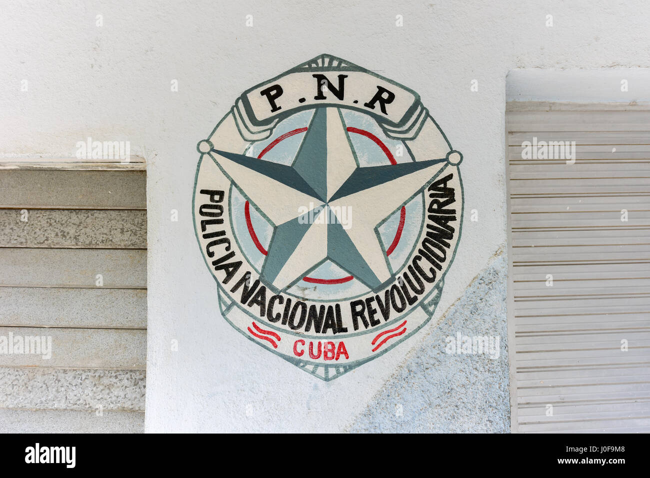 Symbol of the National Revolutionary Police in Crucesitas, Cuba. Stock Photo