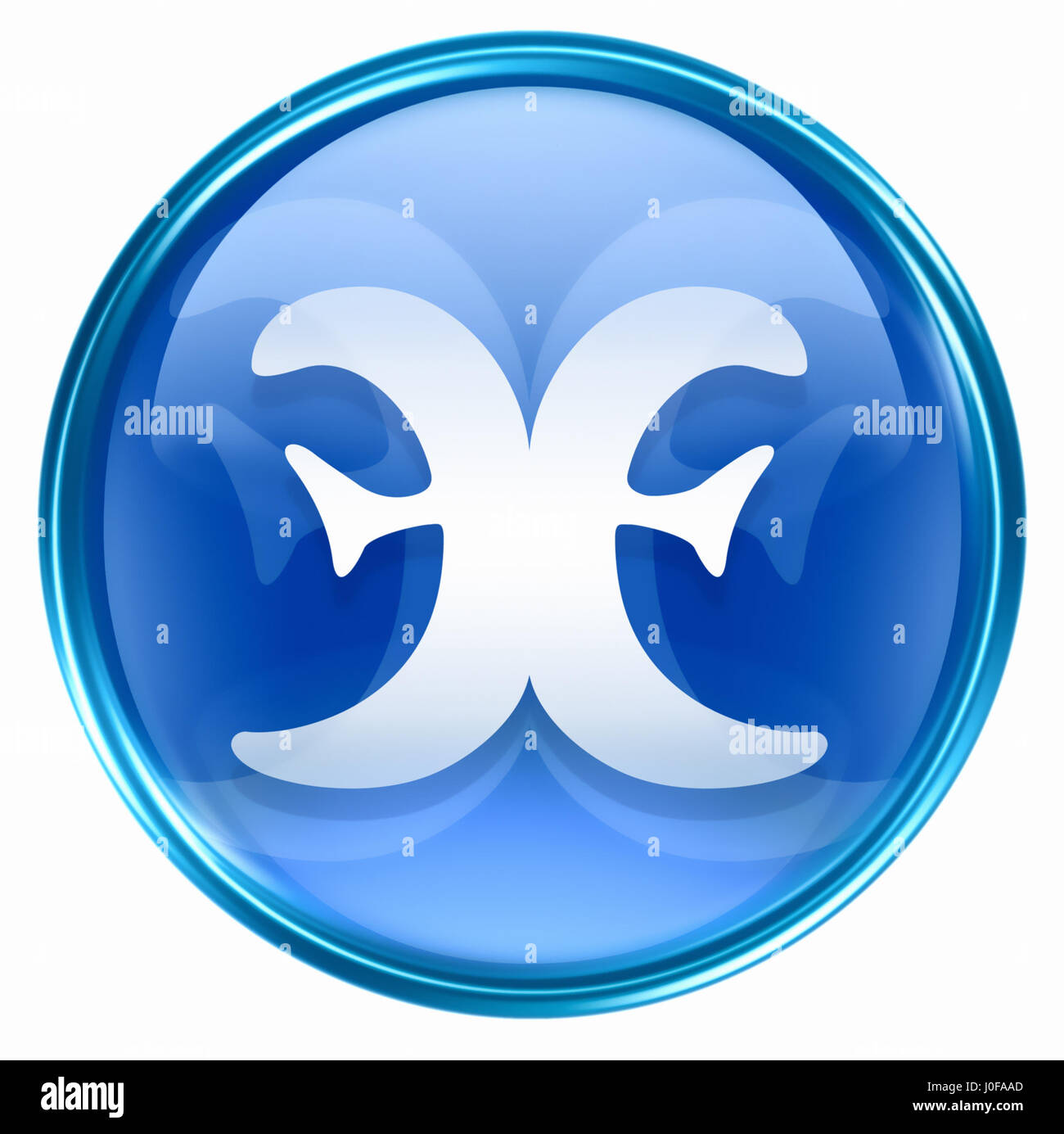 Pisces zodiac button icon, isolated on white background. Stock Photo